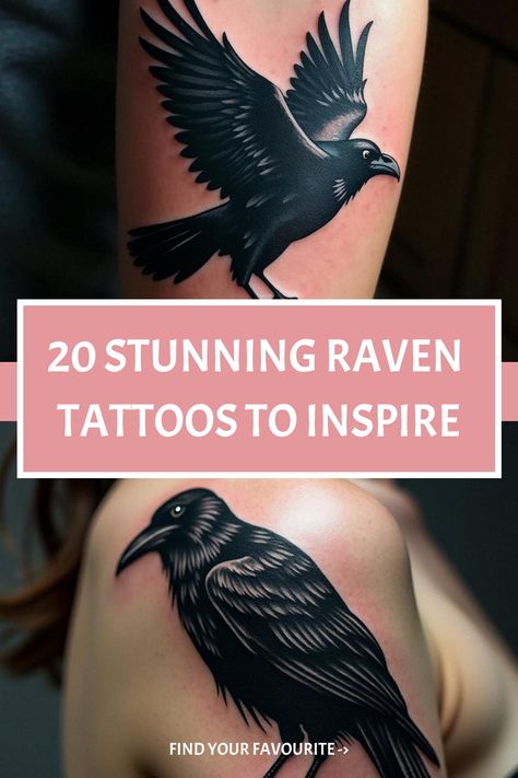 20 Stunning Raven Tattoos to Inspire Double Raven Tattoo, Abstract Raven Tattoo, Crow And Moon Tattoo, Small Raven Tattoos For Women, Raven Tattoo Ideas For Men, Raven Tattoo Men, Raven Tattoo Feminine Arm, Raven Tattoo Feminine, Celtic Raven Tattoo