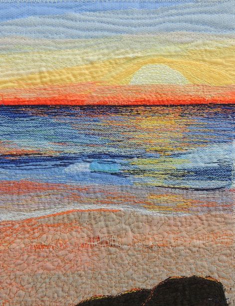 Seascape Quilts, Textile Art Quilt, Ocean Quilt, Beach Quilt, Early Riser, Landscape Art Quilts, Landscape Quilt, Quilt Modernen, Fabric Postcards