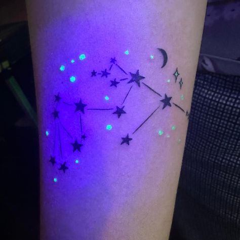 Constellation tattoo Uv Ink Tattoos, Vtuber Reference, Galaxy Tattoos, Tattoo Planning, Constellation Tattoo, Reference Board, Galaxy Tattoo, Christmas Board, Zodiac Tattoo