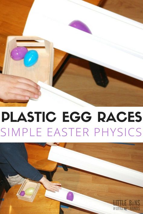 Plastic Easter egg races using plastic Easter eggs. A fun way to explore Easter science and Easter physics with young kids! Rolling eggs to learn about gravity, motion, force, and angles! Egg Race, Easter Learning Activities, Easter Camping, Easter Stem, Easter Science, Easter School, Easter Week, Easter Preschool, Nursery Activities