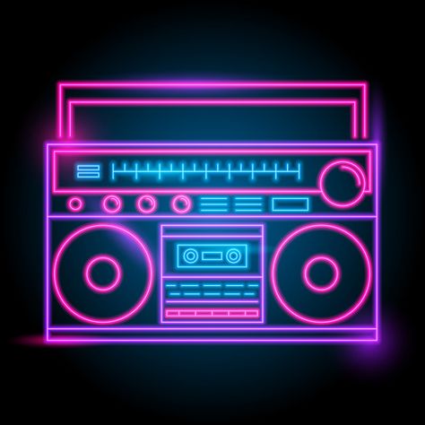 Radio neon logo Premium Vector 80s Neon, Hp Lovecraft, New Retro Wave, Wallpaper Iphone Neon, Neon Logo, Neon Aesthetic, Neon Wallpaper, Retro Waves, Neon Art