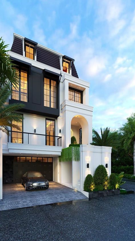 Clasic Houses, White House Plans, Modern Brick House, Church Design Architecture, Classic Facade, Classic House Exterior, Luxury Modern Homes, Modern Villa Design, Townhouse Designs