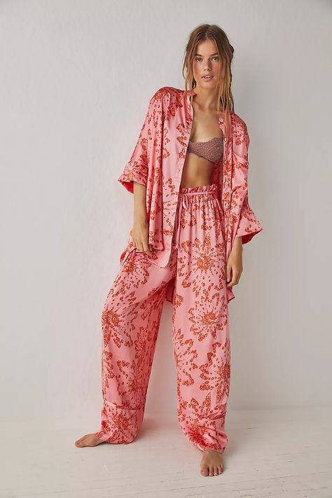 Goddess Lounge Pants | Free People Cute Pajamas For Women, Silk Pjs, Floral Pajama Set, Pajamas For Women, Bold Floral Print, Silk Pajama Set, Floral Pajamas, Cute Pajamas, Satin Pyjama Set