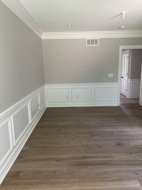 Wainscoting Living Room, How To Start Painting, Dining Room Wainscoting, White Wainscoting, Living Room Decor Neutral, Grey Floor Tiles, House Wall Design, Stairs In Living Room, Painting Walls