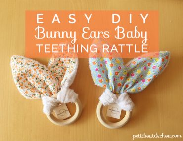 DIY: Bunny Ears Baby Teething Rattle Bunny Ears Teething Ring Pattern, Bunny Ear Teether Pattern, Diy Rattle, Diy Teething Ring, Teething Ring Pattern, Bunny Ear Teething Ring, Diy Bunny Ears, Free Baby Patterns, Baby Gifts To Make