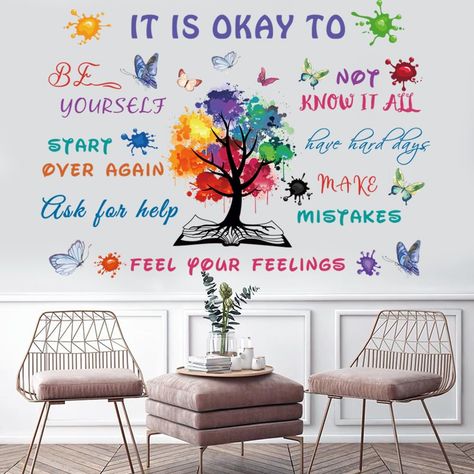 PRICES MAY VARY. Motivational Quotes: easily turn your wall into inspiration. Our positive words wall stickers are a good partner to accompany you every day, bring power to your life, and sticker can make your room have a more inspiring atmosphere. Package Include: you will get a set of motivational wall decals, including tree and positive words. Sheet size 11.8 x 35.5 inches, when you finish size 17 x 23.7 inches. Also you can DIY it by your own idea. Durable Material: our positive affirmations Affirmations Wall, Nursery Classroom, Inspirational Decals, Inspirational Quote Wall, It Is Okay, Motivational Wall Decor, Butterfly Wall Decor, Book Wall, Class Room