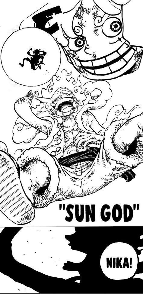 Spoiler!!! One Piece. Wallpaper. Sun God. Luffy. Gear Fifth. Chapter 1044. Luffy Gear 5th, Sun God Nika, Beautiful Christmas Scenes, One Piece Tattoos, One Piece Crew, Luffy Gear 5, One Piece Wallpaper Iphone, Cowgirl Art, Gear 5