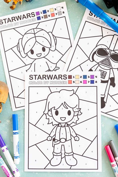 Free printable Star Wars color by number pages - perfect for kids or teens! Great for Star Wars Day or a Star Wars party! Lego Star Wars Printables Free, Star Wars Color By Number, Star Wars Yoga, Star Wars Classroom Theme, Star Wars Printables Free, Free Printable Star Wars, Star Wars Coloring Pages, Star Wars Coloring, Star Wars Activities