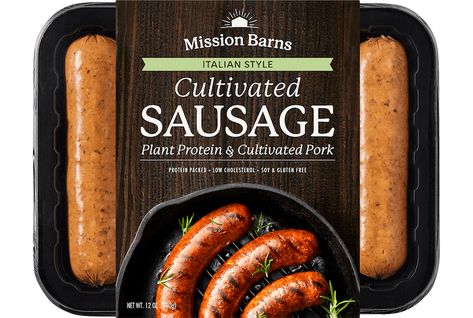 Mission Barns Sausage Brands, Pork Sausages, Duck Fat, Low Cholesterol, Pork Sausage, Food Packaging Design, Protein Pack, Plant Protein, Sausages