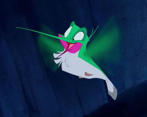 Flit is a supporting character in Disney's 1995 animated film, Pocahontas. He is one of the the title character's pets, along with Meeko. In the movie, Flit is a ruby-throated hummingbird who is a friend of Pocahontas. He is first seen flying on a cliff that Pocahontas is standing on and when Pocahontas' friend Nakoma tells her from the water below that her father has returned home Pocahontas tells Flit and her raccoon friend Meeko to come on to which Flit steals a raspberry from Meeko and...... Disney Meeko, Disney Character Names, Disney Sidekicks, Pocahontas Disney, Disney Sleeve, Canary Birds, Disney Wiki, Disney Pocahontas, Disney Images