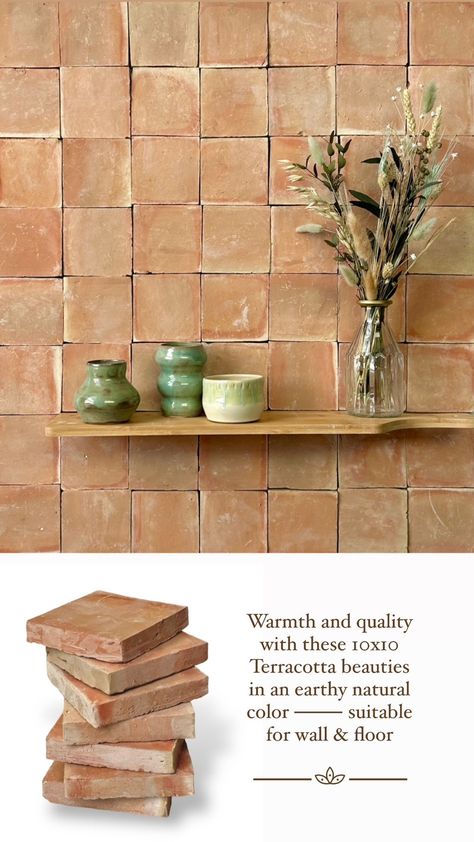 Terracotta Shelf, Terracotta Wall Tiles, Terracotta Wall, Bathroom Update, Terracotta Tiles, Terra Cotta, Natural Look, Powder Room, Wall Tiles