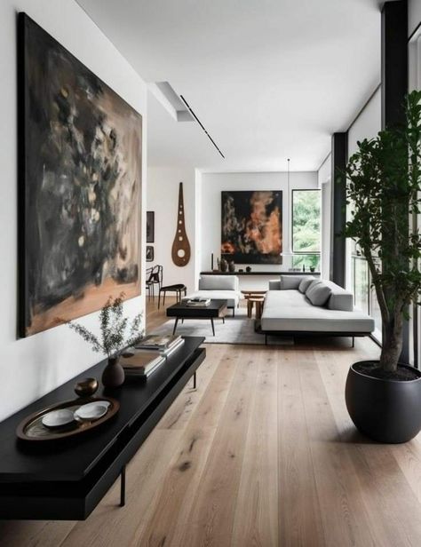 Walnut And Black Living Room, Tikal, Minimalism Interior, Contemporary Home Decor, Minimalist Living, Contemporary Home, Home Decor Trends, Rooms Home Decor, Living Room Inspiration