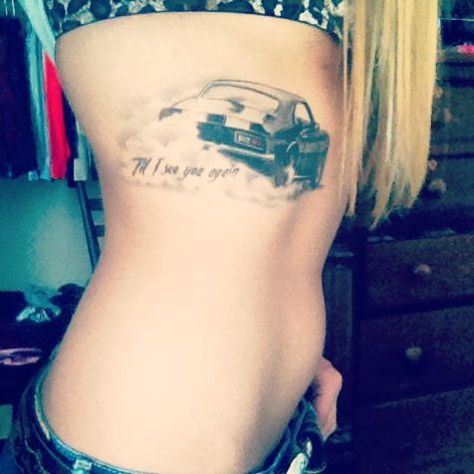 Women Patriotic Tattoos, Mustang Car Tattoo For Women, Car Memorial Tattoo, Small Car Tattoos For Women, Racing Tattoos For Women, Camaro Tattoo, Car Tattoos For Women, Burnout Tattoo, Car Lover Tattoo