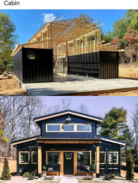 Shipping Container Sheds, Covered Back Porch, Black Houses, Home Transformation, Shipping Container Home Designs, Storage Container Homes, Shipping Container House Plans, Container Buildings, Home Exterior Makeover