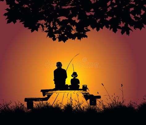 Fishing. Father and son fishing in the sunset , #SPONSORED, #Father, #Fishing, #son, #sunset, #fishing #ad Father And Son Fishing Painting, Fishing Drawing Ideas, Fishing Drawing, Fishing Activity, Fishing Artwork, Father And Son Fishing, Fishing Illustration, Fishing Painting, Dawn Painting