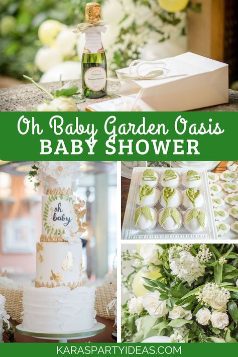 Oh Baby Garden Oasis Baby Shower via Kara's Party Ideas - KarasPartyIdeas.com Garden Balloon Garland, Garden Baby Shower Theme, Baby Shower Punch, Garden Wreath, Baby Shower Drinks, Garden Baby Showers, Baby Shower Deco, Outdoor Baby Shower, Simple Baby Shower