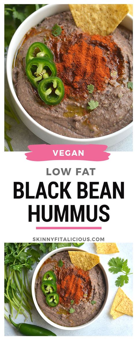 Spicy Black Bean Hummus {Vegan, GF, Low Calorie} - Skinny Fitalicious Black Bean Hummus Recipe, Hummus Without Tahini, Black Bean Hummus, Bean Hummus, Low Calorie Vegan, Black Bean Dip, Extra Protein, Healthy Appetizer Recipes, Hummus Recipe