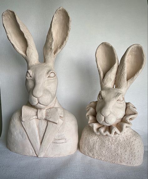 Clay Bunnies, Rabbit Pottery, Clay Rabbit, Bunny Sculpture, Easter Pottery, Ceramic Sculpture Figurative, Sculpture Head, Clay Moulding, Rabbit Sculpture