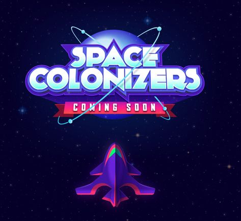 Logo, Spaceships, Planets, Characters and UI designs For Apptouch Games' Space Colonizers for iPad. Game Logos Design, Space Game Design, Space Typography, Game Logos, Games Logo, Game Font, Space Text, Bg Design, Gallery Space