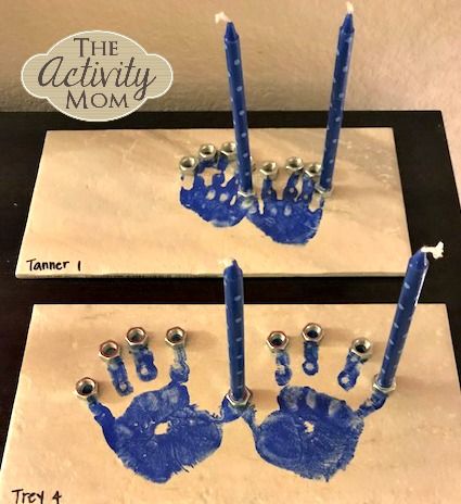 The Activity Mom - Make a Children's Hanukkah Menorah - The Activity Mom Hanukkah Craft Ideas, Menorah Diy Kids, Homemade Menorah Kids, Menorah Preschool Craft, Hanukkah Menorah Crafts For Kids, Hanukkah Art For Toddlers, Hanukkah Menorah Diy, Diy Hanukkah Menorah, Diy Hanukkah Gifts