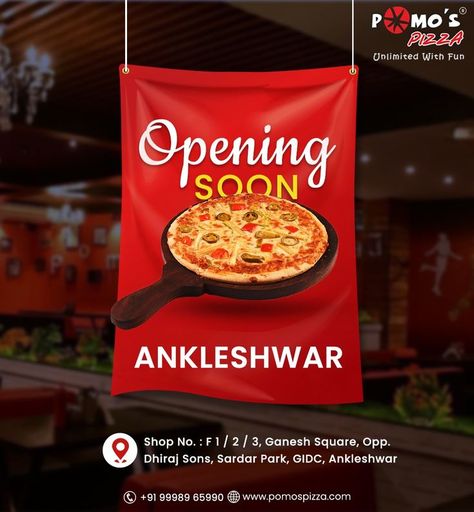 Hello Ankleshwar!! Now you can enjoy the test of Pomo's pizza in your area. We are opening soon, stay tuned. Address: Shop No. : F 1 / 2 / 3, Ganesh Square, Opp. Dhiraj Sons, Sardar Park, GIDC, Ankleshwar #pizza #newopening #newoutlet #openingsoon #Ankleshwar #lunch #dinner #unlimitedfood #restaurant #pizzatime #food #unlimitedpizza #pomospizza Restaurant Opening, Restaurant Poster, Opening Soon, F 1, Chip Bag, Stay Tuned, Snack Recipes, Pizza, Chips