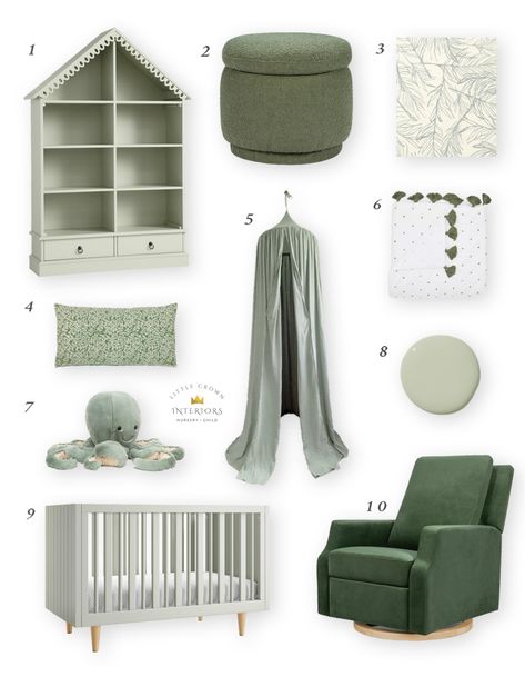 Sage Green is the Perfect Color for Your Nursery Design - Little Crown Interiors Gray And Sage Nursery, Sage Green Forest Nursery, Sage Green Twin Nursery, Sage Green Nursery Bedding, Green Crib, Safe Green Nursery, Best Sage Green For Nursery, Grey And Green Nursery, Sage Green Nursery Gender Neutral Woodland