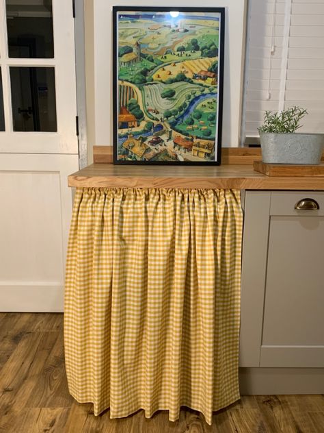 Beautiful handmade under counter curtains find them on etsy thesculleryco Kitchen Curtain Under Counter, Curtain Over Kitchen Sink, Dishwasher Curtain, Counter Curtains, Cupboard Curtains, Sink Skirts, Over Kitchen Sink, Earthy Kitchen, 2024 Wishes