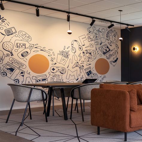 Mural at Jamf Emmen Wall Graphics Restaurant, Restaurant Murals, Chicken Branding, Food Mural, Wall Art Restaurant, Exterior Murals, Office Mural, Cafe Wall Art, Cafe Wall