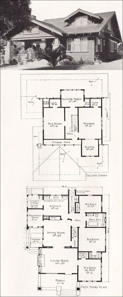 1918 Bungalow Home Plans - Craftsman Houses of Los Angeles - E. W. Stillwell House Plans Craftsman, Sleeping Porch, Bungalow Homes, Vintage House Plans, Casa Vintage, Craftsman Style Homes, Bungalow House Plans, Craftsman Bungalows, Craftsmen Homes