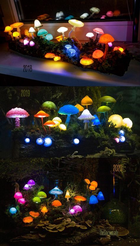 Fairy Home Decor, Miniature Forest, Tropical Garden Party, Lamp Mushroom, Mushroom Light, Atmospheric Photo, Giant Mushroom, Glowing Mushrooms, Art Cottagecore