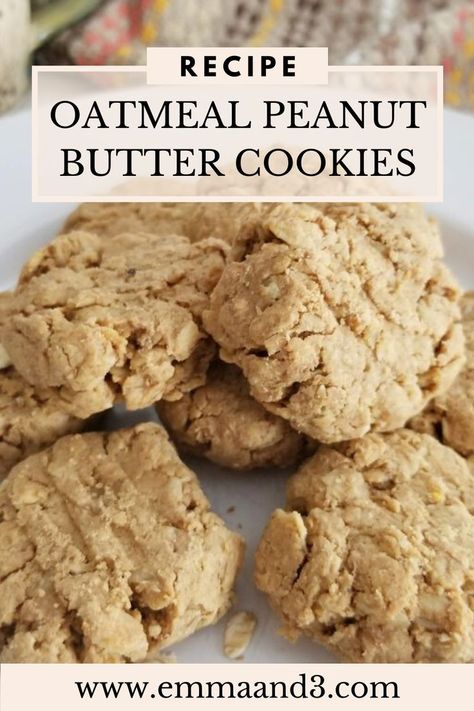 These homemade 4 Ingredient chewy oatmeal peanut butter cookies are easy to make, flourless, and ideal for children to do at home with minimal supervision. Homemade Hobnobs, Peanut Butter Oat Cookies, Oatmeal Peanut Butter Cookies, Oatmeal Peanut Butter, Healthy Peanut Butter Cookies, Butter Oatmeal Cookies, Vegetarian Cookies, Peanut Butter Oatmeal Cookies, Frugal Family