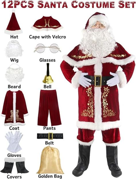 Amazon.com: Halfjuly Men’s Santa Costume Set Christmas 12pcs Deluxe Velvet Adult Santa Claus Suit M : Clothing, Shoes & Jewelry Santa Suit Ideas, Diy Santa Costume, Santa Claus Clothes, Santa Claus Suit, Enchanted Christmas, Suit Clothing, Diy Santa, Santa Suit, Santa Costume