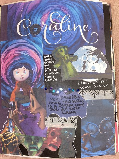 Coraline Journal Page, Coraline Scrapbook, Coraline Journal, Tv Journal, Coraline Film, Coraline Drawing, Coquette Diy, Coraline Art, Movie Journal