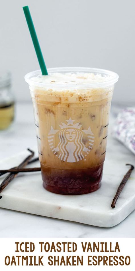 Iced Toasted Vanilla Oatmilk Shaken Espresso {Starbucks Copycat} Starbucks Toasted Vanilla Oatmilk, Toasted Vanilla Oatmilk Shaken Espresso, Vanilla Oatmilk Shaken Espresso, Oatmilk Shaken Espresso Recipe, Oatmilk Shaken Espresso Starbucks, Shaken Espresso Starbucks, Expresso Recipes, Ww Inspiration, Shaken Espresso