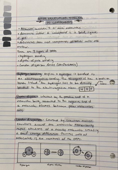 Hydrogen Bonding Chemistry, Intermolecular Forces Chemistry Notes, Honors Chemistry, Bio Chemistry, Intermolecular Forces, Notes Chemistry, Chemistry Aesthetic, Chemistry Class 11, School Highschool