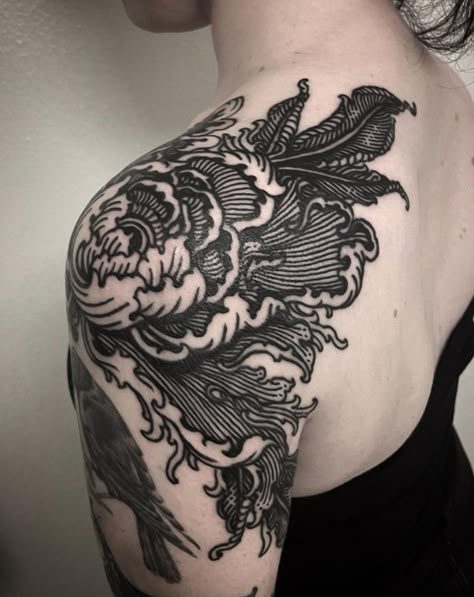 Red And Black Tattoos, Tattoo Detailed, North Star Tattoos, Atlas Tattoo, Etching Tattoo, Woodcut Tattoo, Medieval Tattoo, Fire Tattoo, Full Body Tattoo