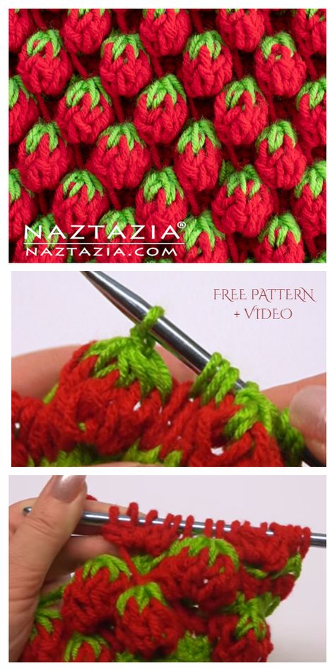 Strawberry Stitch Free Crochet Pattern + Video - DIY Magazine Strawberry Stitch, Crochet Strawberry, Mode Crochet, Diy Magazine, Fun Crochet Projects, Crochet Diy, Crochet Clothes Patterns, Crochet Motifs, Crochet Stitches Tutorial