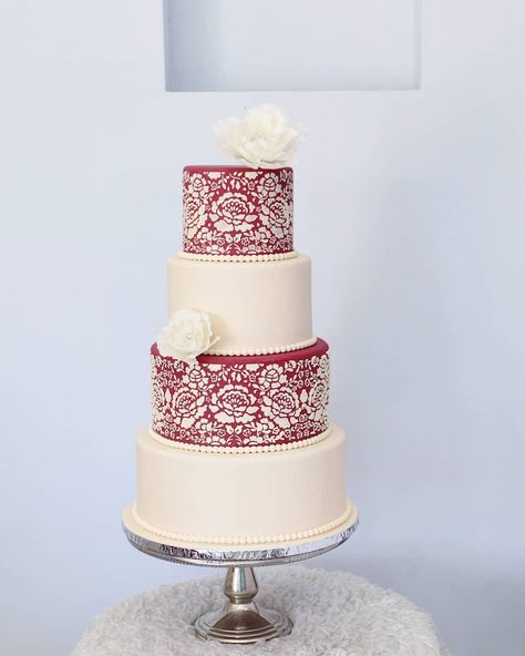 That perfect stenciled cake 👌😘 Stencil from @peggyporschenofficial 😉  #weddingcakebyb2b Stenciled Cake, Cake Stencil, Cake Trends, 2024 Wedding, Beautiful Wedding Cakes, Stencil Designs, Pillar Candles, Wedding Cake, Beautiful Weddings