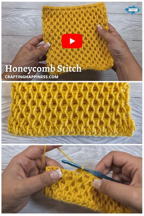 Tunisian Honeycomb Stitch Tutorial, Tunisian Crochet Honeycomb Stitch, Tunisian Honeycomb Stitch, Honeycomb Stitch Crochet, Honeycomb Stitch Knitting, Easy Crochet Stitches Step By Step Videos, Crochet Blanket Video Tutorials, Honeycomb Crochet Stitch, Honeycomb Crochet Blanket