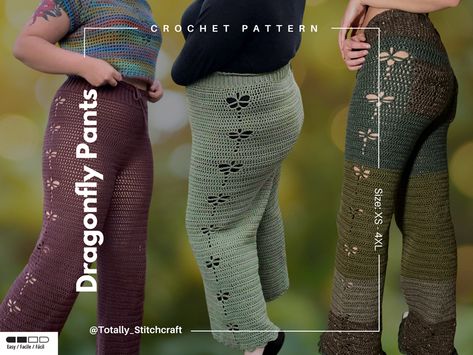 Dragonfly Pants - Crochet PDF Pattern - Totally Stitchcraft's Ko-fi Shop - Ko-fi ❤️ Where creators get support from fans through donations, memberships, shop sales and more! The original 'Buy Me a Coffee' Page. Dragonfly Crochet, Crochet Dragonfly, Crochet Pants Pattern, Pants Crochet, Crochet Pants, Fun Crochet, Fun Crochet Projects, Easy Crochet Patterns, Pants Pattern