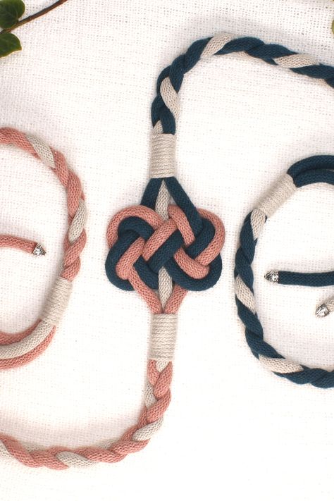 Handfasting Cord - Celtic Double Heart Knot in Natural Cotton - Peacock Blue, Dusty Pink and Taupe How To Braid A Handfasting Cord, Celtic Knot Tying Ceremony, Celtic Marriage Knot, Crochet Handfasting Cord, Celtic Handfasting Cords Diy, How To Make Handfasting Cords, Diy Handfasting Cord How To Make, How To Make A Handfasting Cord, Handfasting Cords Diy How To Make