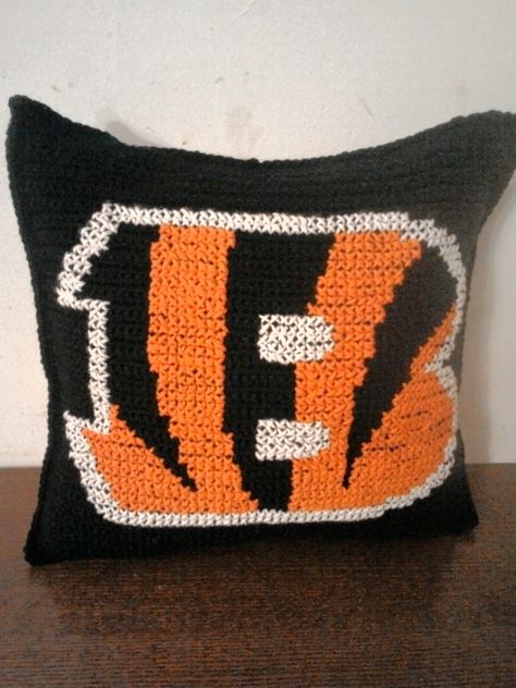 Hey, you can find this crocheted football Cincinnati Bengals pillow on EBay > search crochet football pillows. Ebay store: My Lil Princess Boutique Crochet Bengals, Bengals Crochet, Crochet Football, Princess Boutique, Football Pillows, Bengals Football, Crochet Blanket Pattern Easy, Fun Crochet, Crochet Pillow