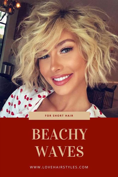 Messy Bob With Beachy Waves #beachwaves #shorthair #hairstyles #bobhaircut #blondehair Beach Short Hair, Beachy Waves For Short Hair, Beachy Waves Short Hair, Hairstyles For The Beach, Waves For Short Hair, Messy Beach Waves, Matrix Hairstyle, Beach Waves For Short Hair, Beach Waves Hair Tutorial