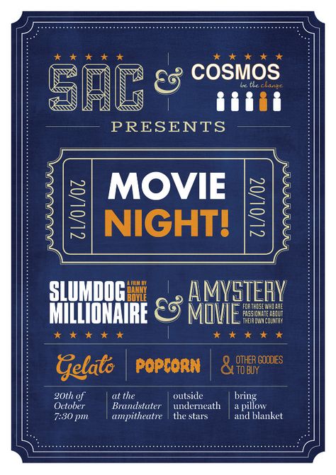 Movie night poster Ref Hair, Night Poster Design, Movie Night Poster, Movie Night Flyer, Instagram Design Creative, Halloween Movie Night, Poster Template Free, Backyard Movie Nights, Film Posters Art