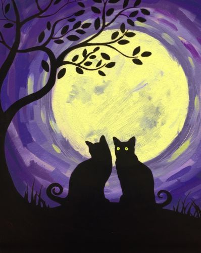 30 Easy Painting Ideas for Beginners, Easy Landscape Paintings, Simple – artworkcanvas Easy Silhouette Paintings, Paint Nite Ideas, Abstract Painting Easy, Idea Paint, Black Cat Painting, Easy Landscape Paintings, Arte Nerd, Silhouette Painting, Paint Nite