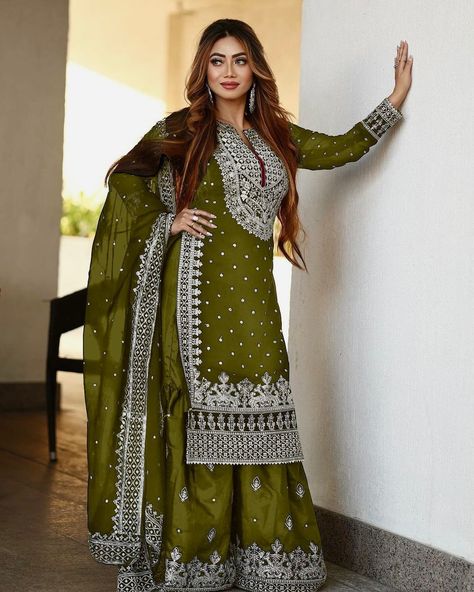 ✨New Designer Ready To Wear Salwar Suit😍 🛒 Free Shipping on All Prepaid Orders 👉 COD Available ✅ Premium Quality :- https://fashioncave.us/collections/new-arrivals Green Sharara Suit, Green Sharara, Bridal Suits, Kurti With Palazzo, Full Sleeve Top, Sharara Suit, Patiala Salwar, Heavy Embroidery, Sequence Work