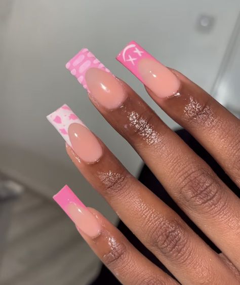 Pink Smile Line Acrylic Nails, Pink Baddie, Inspiration Nails, Acrylic Nail Set, Smile Lines, Nails Now, Matte Nails Design, Nails Design With Rhinestones, Colored Acrylic Nails