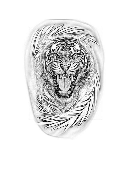 Half Tiger Tattoo, Tiger Tattoo Sketch Design, Tiger Head Tattoo Stencil, Tiger King Tattoo Design, Half Face Tiger Tattoo, Bird Silhouette Tattoos, Chest Tattoo Stencils, Tricep Tattoos, Zombie Tattoos