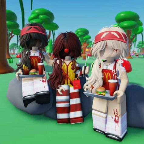 ( ¯﹀¯ ) Hello Kitty Matching Roblox Avatars, Cute Roblox Matching Outfits, Roblox Mcdonalds Outfit, Trio Matching Roblox Avatars, Trio Roblox Outfits, Matching Roblox Avatars For Best Friends, Matching Roblox Outfits For Best Friends, Korblox Outfits, Roblox Matching Avatars