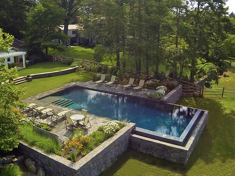 Hillside Pool, Sloped Backyard, Pool Landscape Design, Piscina Natural, Pool Service, Backyard Pool Landscaping, Building A Pool, Pool Builders, Backyard Pool Designs